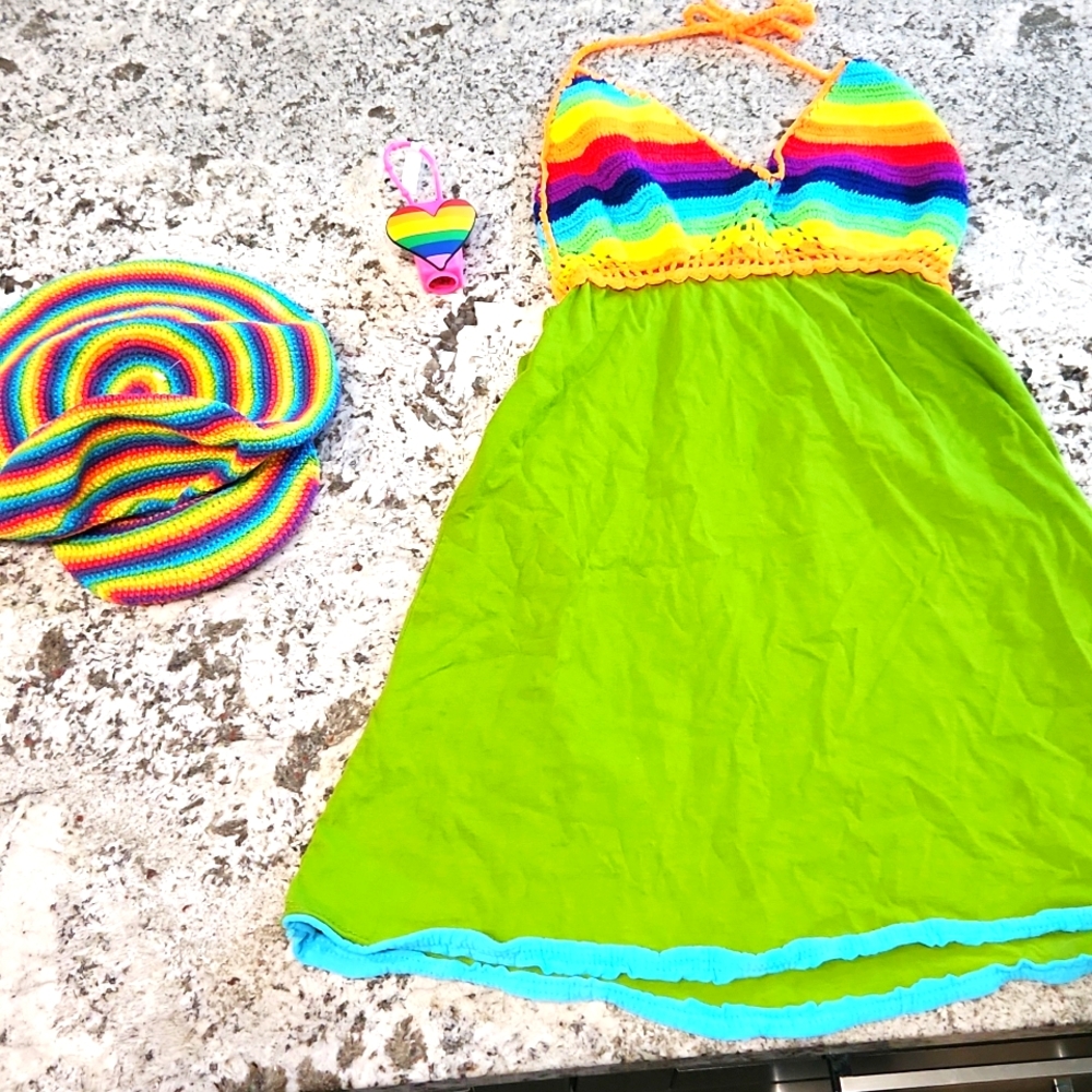 🏳️‍🌈 bright halter Tank Top,  Hat, sanitizer holder
